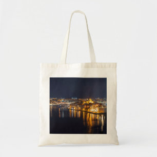 Harbor in Malta illuminated at night Tote Bag