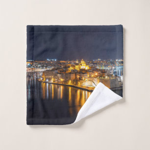 Harbor in Malta illuminated at night Wash Cloth