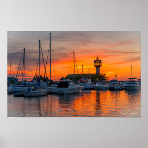 Harbor of Fire — Sunset at the Erie Marina Framed Poster