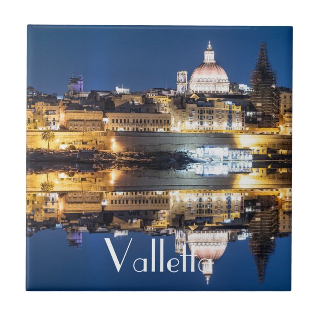 Harbor of Valletta old town at night Ceramic Tile (Front)