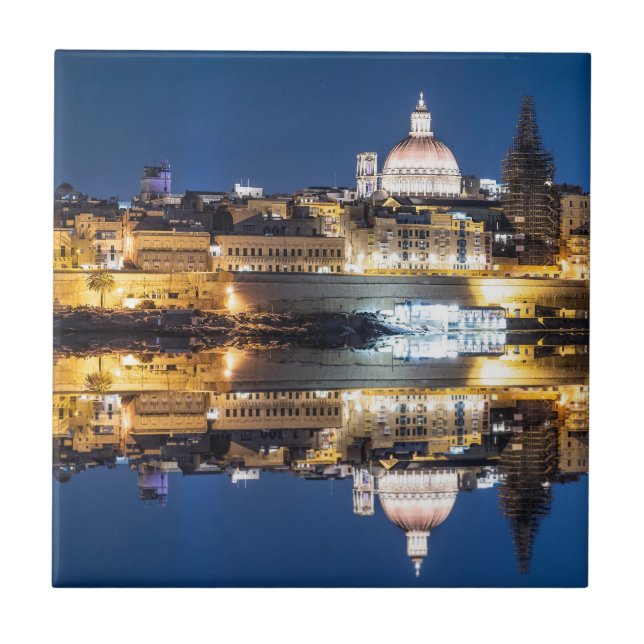 Harbor of Valletta old town at night Ceramic Tile (Front)