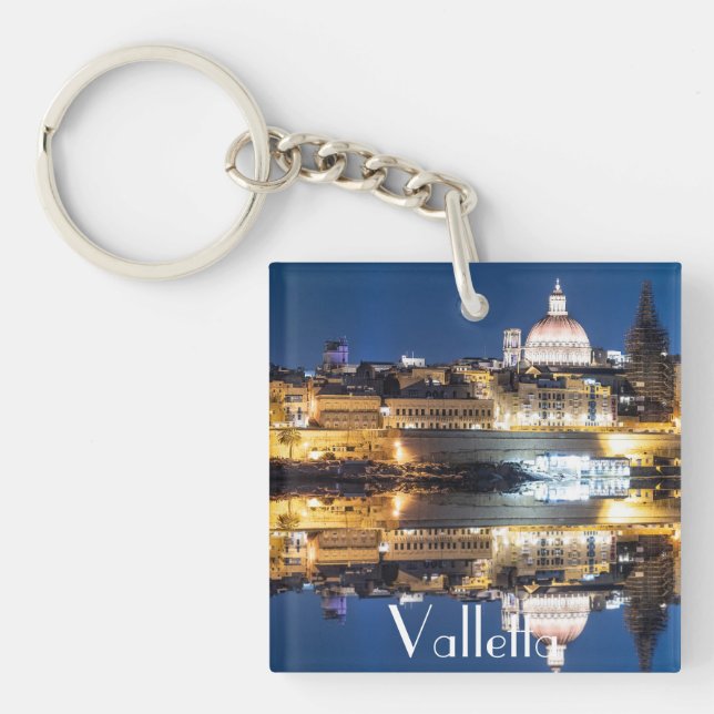 Harbor of Valletta old town at night Key Ring (Front)