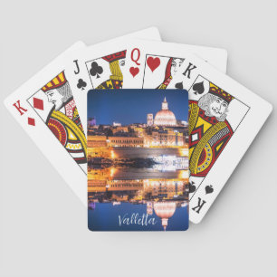 Harbor of Valletta old town at night Playing Cards