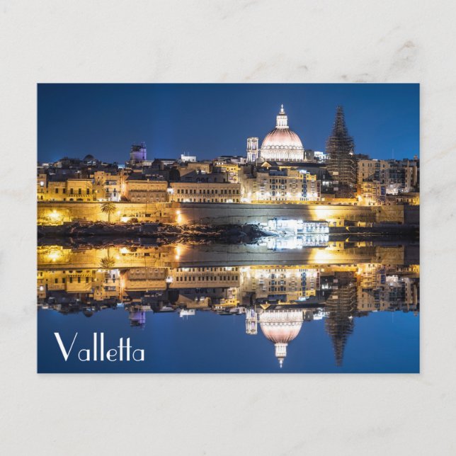 Harbor of Valletta old town at night Postcard (Front)