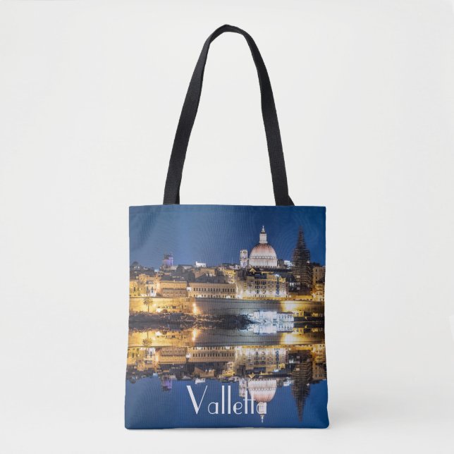 Harbor of Valletta old town at night Tote Bag (Front)