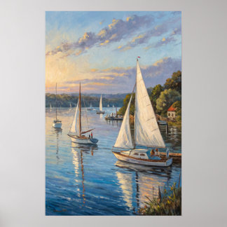 Harbor Sailboats Sunset Print | Marina Golden.