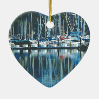 HARBOR , SAUSALITO, CA. Christmas heart shaped Ceramic Ornament