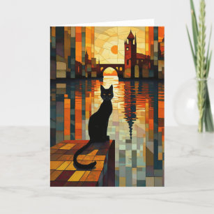 Harbor Sunset: A Black Cat's View  Thank You Card