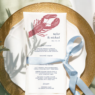 Harborside Nautical Lobster Wedding Menu Card