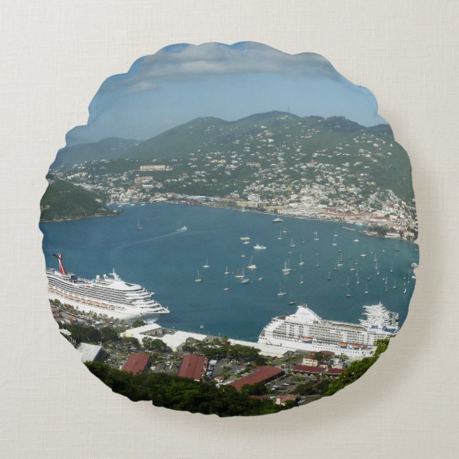 Harbour at St. Thomas US Virgin Islands Round Cushion (Front)