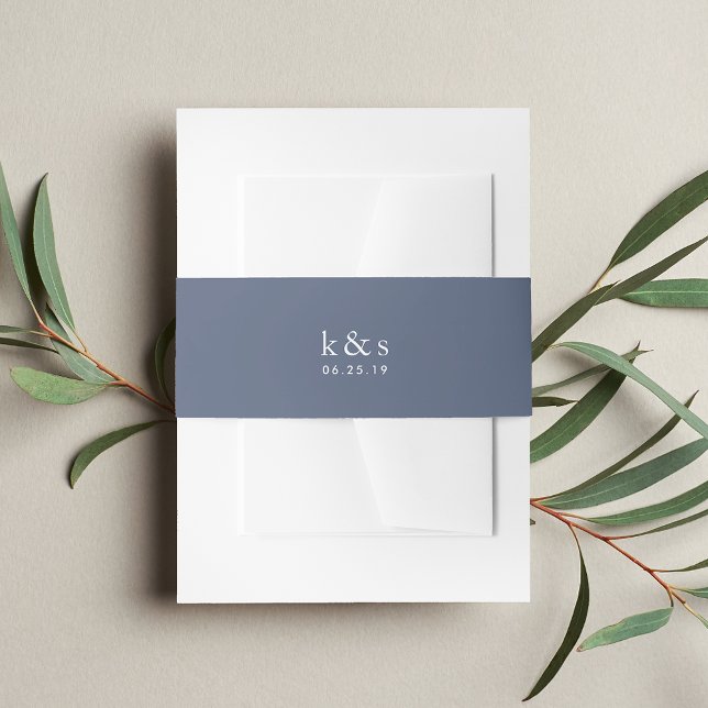 Harbour Blue Wedding Monogram Invitation Belly Band (Creator Uploaded)