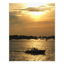 Harbour Boat Scene Late Evening Sun Behind Clouds