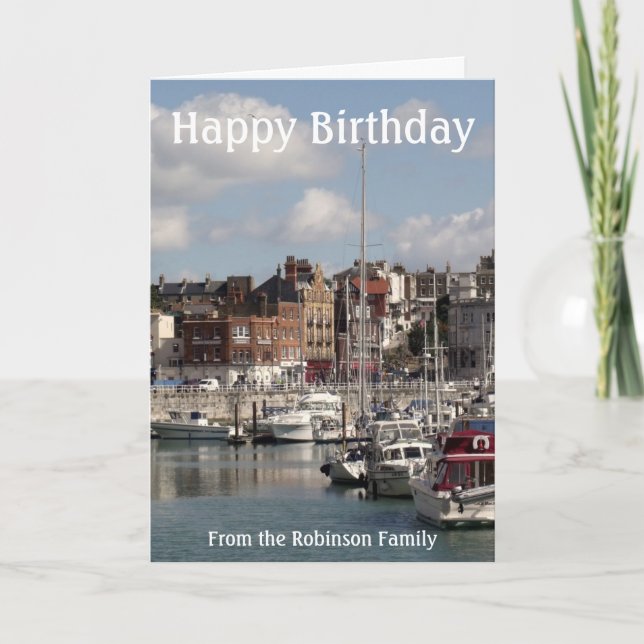 Harbour Boats Happy Birthday Card from Family (Front)