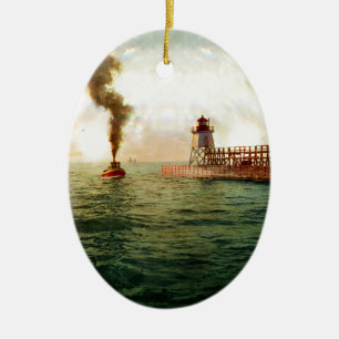 Harbour entrance, Charlevoix, Michigan circa 1900 Ceramic Ornament