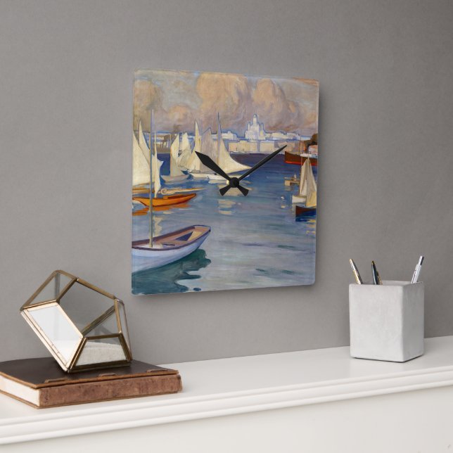 Harbour in Helsinki, Albert Edelfelt Square Wall Clock (Office)