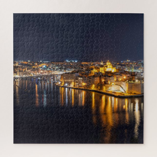 Harbour in Malta illuminated at night Jigsaw Puzzle (Vertical)