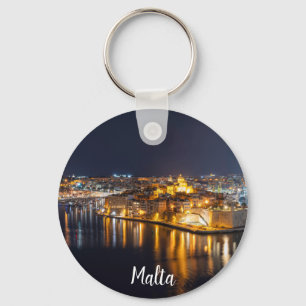 Harbour in Malta illuminated at night Key Ring