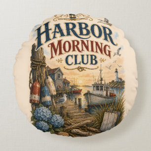 Harbour Morning Club Coastal Lighthouse Round Cushion