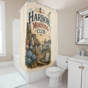 Harbour Morning Club Coastal Lighthouse Shower Curtain