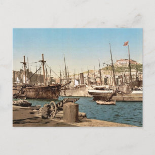 Harbour, Naples, Italy vintage Photochrom Postcard