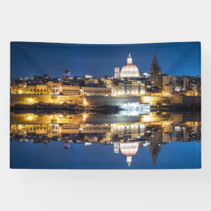 Harbour of Valletta old town at night Banner