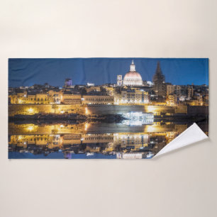 Harbour of Valletta old town at night Bath Towel