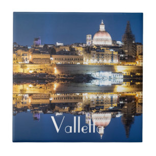 Harbour of Valletta old town at night Ceramic Tile