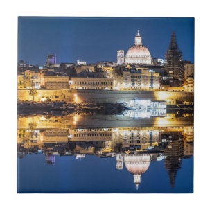 Harbour of Valletta old town at night Ceramic Tile
