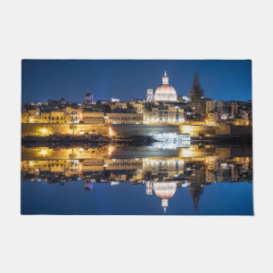 Harbour of Valletta old town at night Doormat