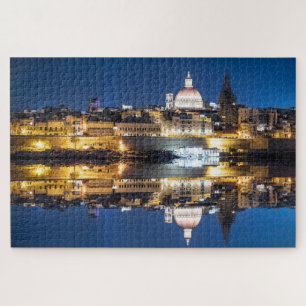 Harbour of Valletta old town at night Jigsaw Puzzle