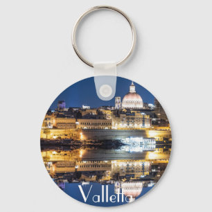 Harbour of Valletta old town at night Key Ring