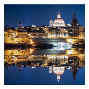 Harbour of Valletta old town at night Poster