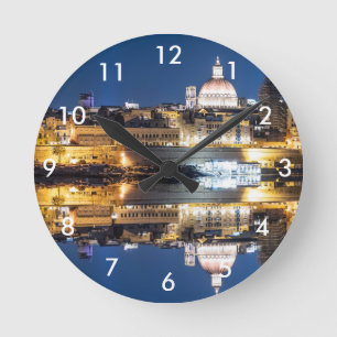 Harbour of Valletta old town at night Round Clock