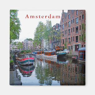 Harbour on the canal in Amsterdam. Magnet