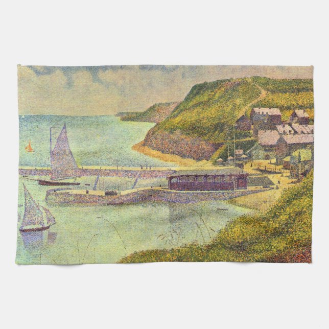 Harbour Port-en-Bessin High Tide by Georges Seurat Tea Towel (Horizontal)