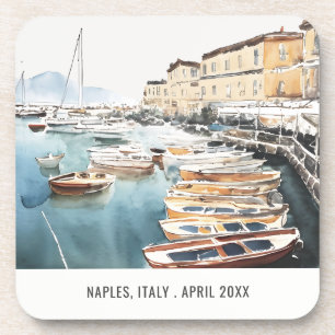 Harbour Santa Lucia Naples Italy Watercolor Travel Coaster