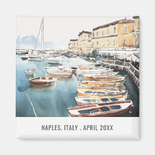 Harbour Santa Lucia Naples Italy Watercolor Travel Magnet