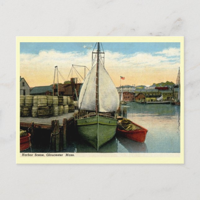 Harbour Scene, Gloucester, MA Vintage Postcard (Front)