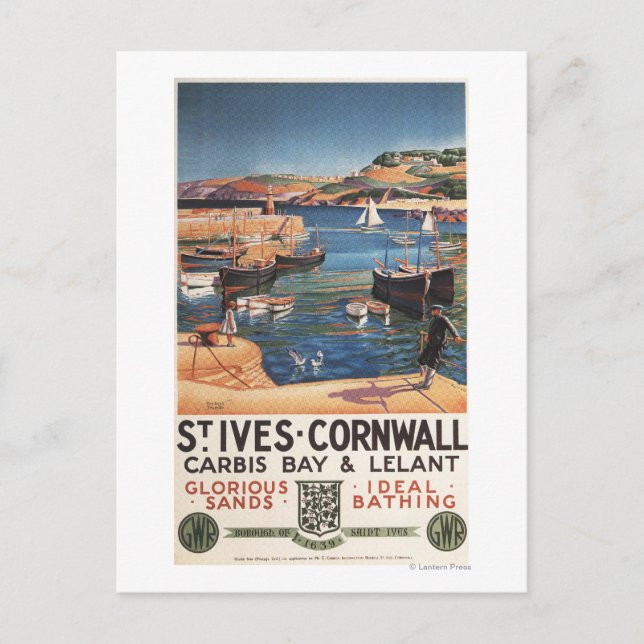 Harbour Scene with Girl and Gulls Railway Postcard (Front)