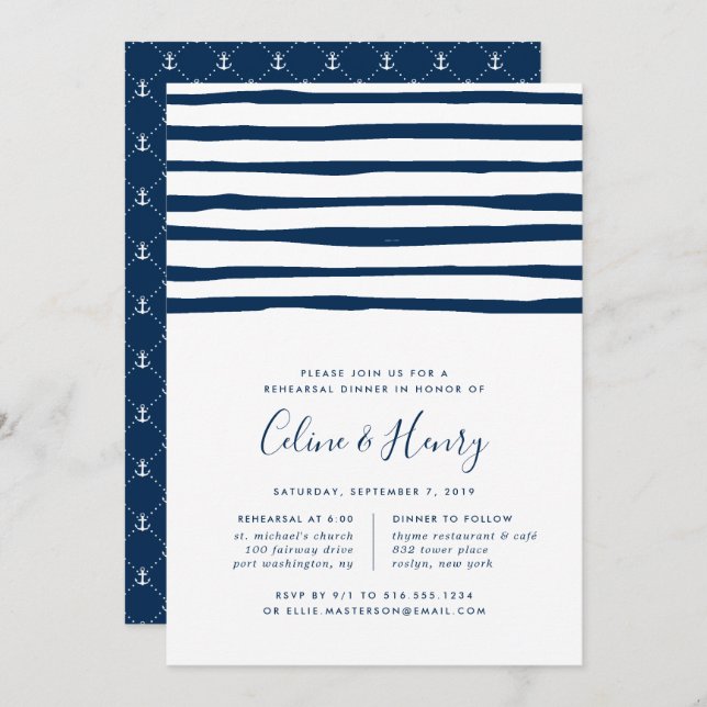 Harbour Stripe Rehearsal Dinner Invitation (Front/Back)