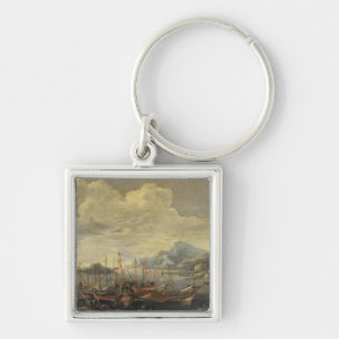 Harbour with Lighthouse and Ships (oil on canvas) Key Ring