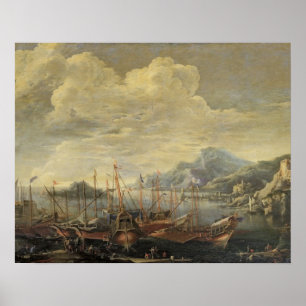 Harbour with Lighthouse and Ships (oil on canvas) Poster