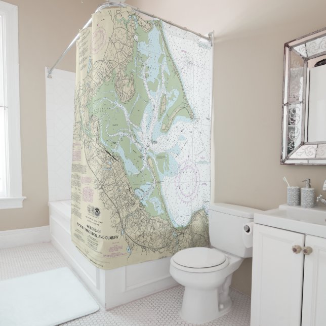 Harbours of Plymouth, Kingston and Duxbury Chart Shower Curtain (In Situ)