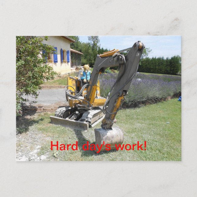 Hard at work - Teddy bear on digger Postcard (Front)
