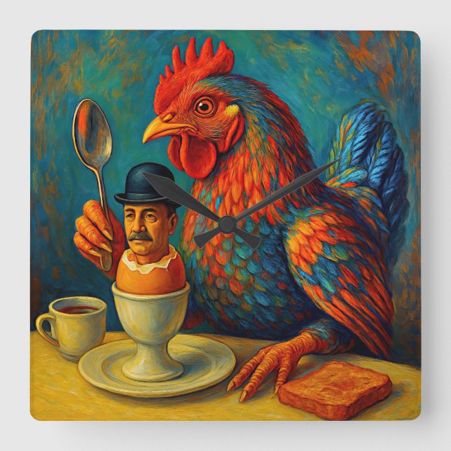 Hard-Boiled Human - Fowl Play at Breakfast Square Wall Clock (Front)