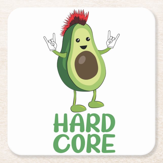 Hard Core Avocado Funny Square Paper Coaster (Front)
