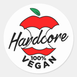 Hard Core Vegan, Apple Core Vegan, Hardcore Vegan Classic Round Sticker