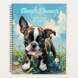 Hard Cover Customisable Boston Terrier 2024 Planner
