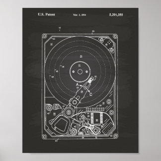 Hard Disc Drive 1994 Patent Art Chalkboard Poster