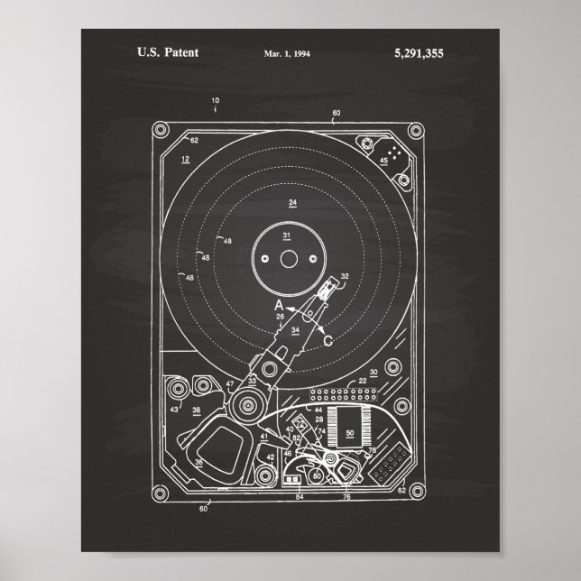 Hard Disc Drive 1994 Patent Art Chalkboard Poster (Front)
